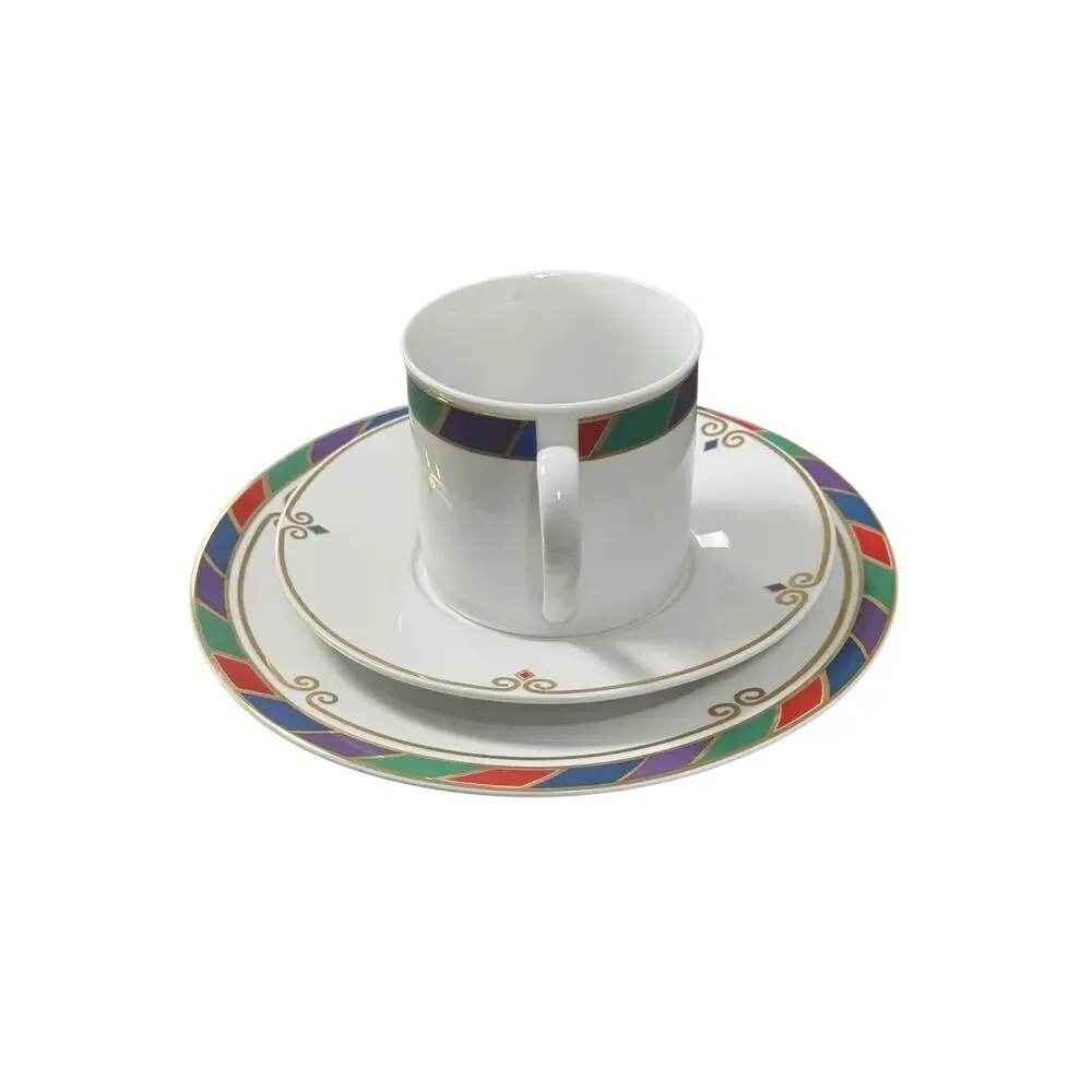 Pier 1 Celebration Cup Saucer Set With 7.5 in Plate White Porcelain Retired